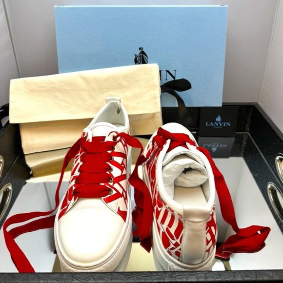 🎉🥂 HP 🥂🎉 LANVIN WOMENS LOGO PRINT SNEAKERS IN RUBY - Picture 3 of 9